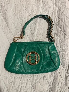 bebe Green Pebbled Wristlet with Gold Logo